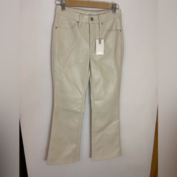 NWT Good American Faux Leather Taupe Boot Cut Crop Pants - Picture 5 of 5